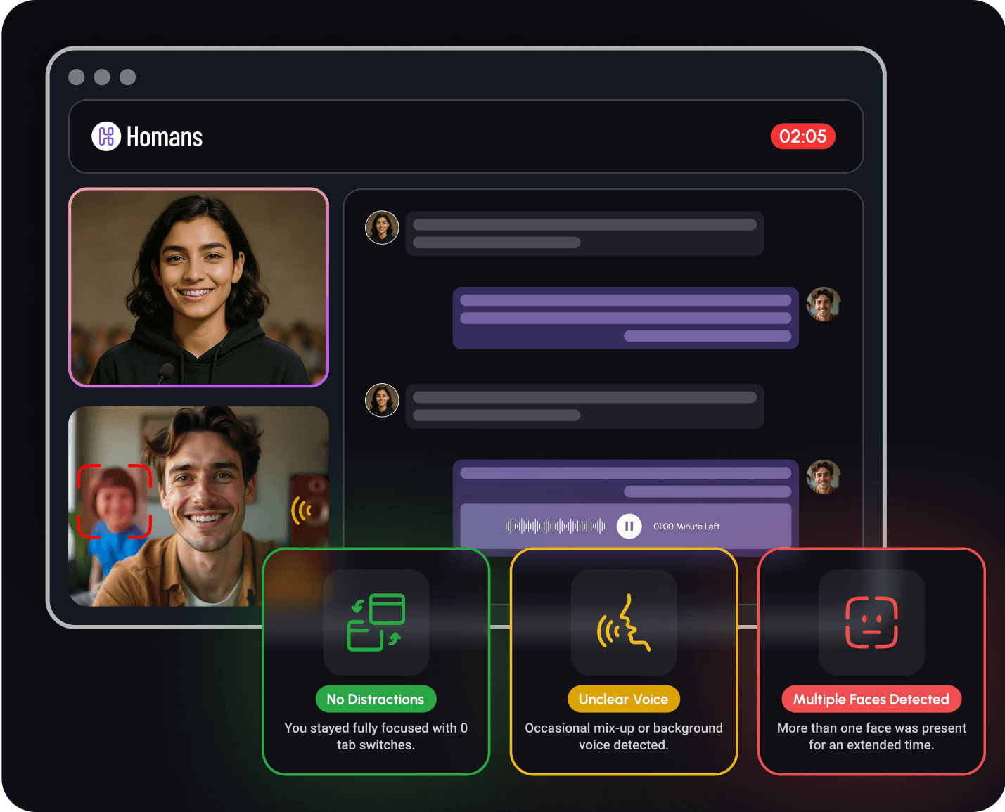 Facial & voice recognition for proctoring